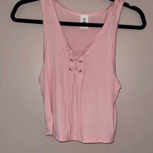 Pink ribbed tied up crop top